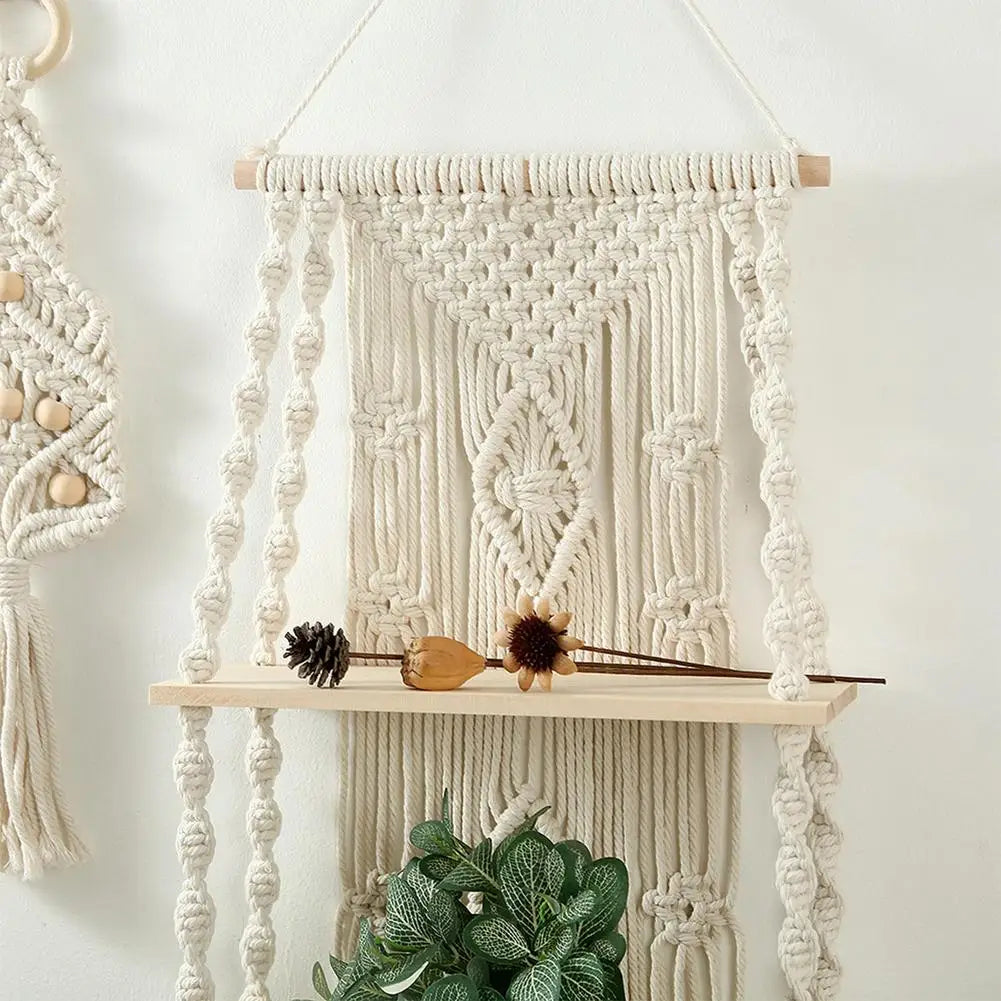 Nature's Nook | Boho Wall Shelf | Natural White