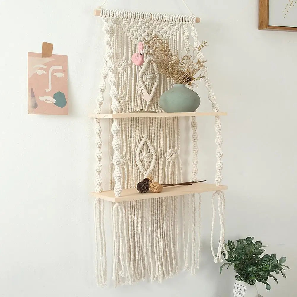 Nature's Nook | Boho Wall Shelf | Natural White