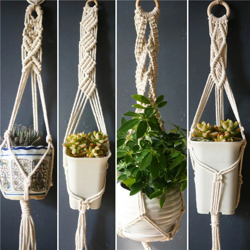 LunaWeave | White Macrame Plant Hanger Set (5 pcs)