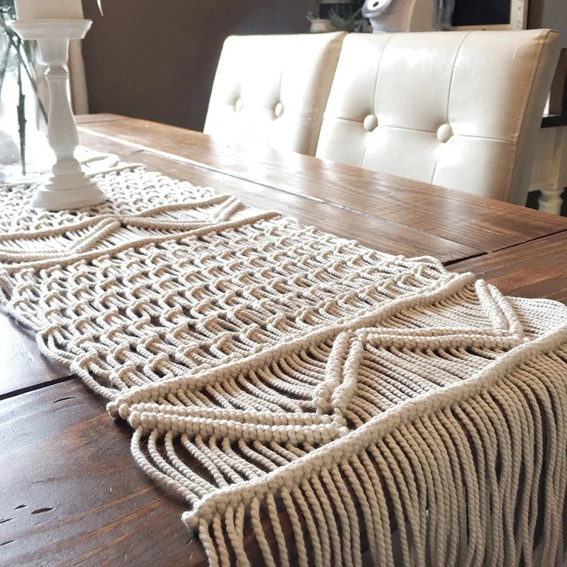 Boho Reverie | Macrame Table Runner | Beige White