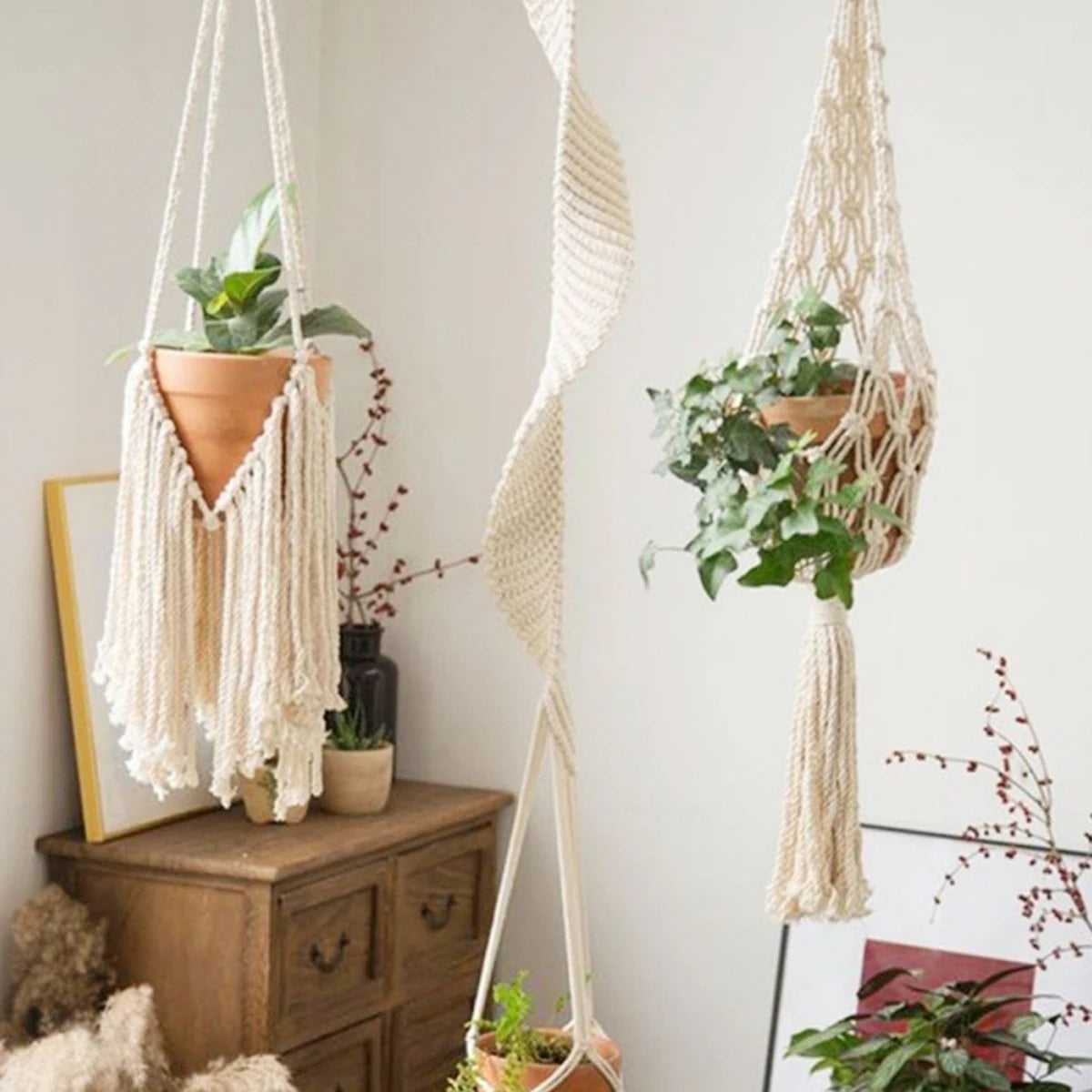 CloudNest | White Macrame Hanging Plant Holder