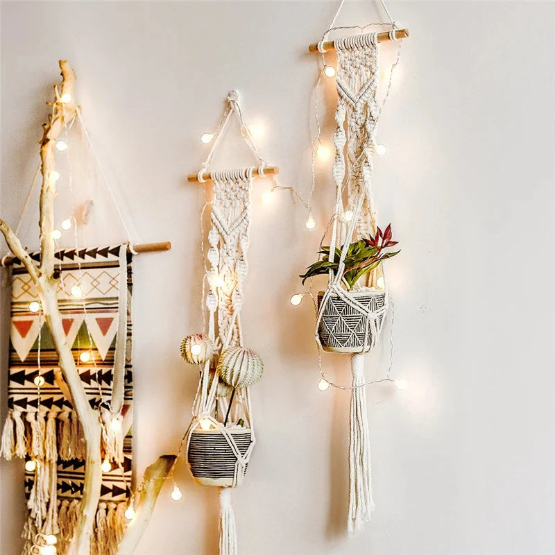 SolNest | Beige Boho Macrame Hanging Planter