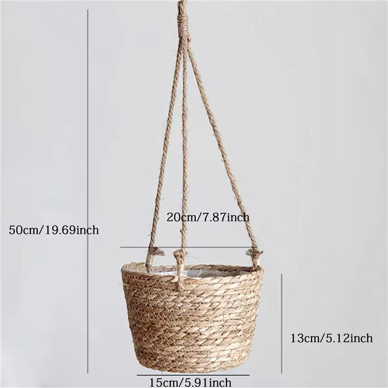 SageNest | Beige Macrame Hanging Plant Basket