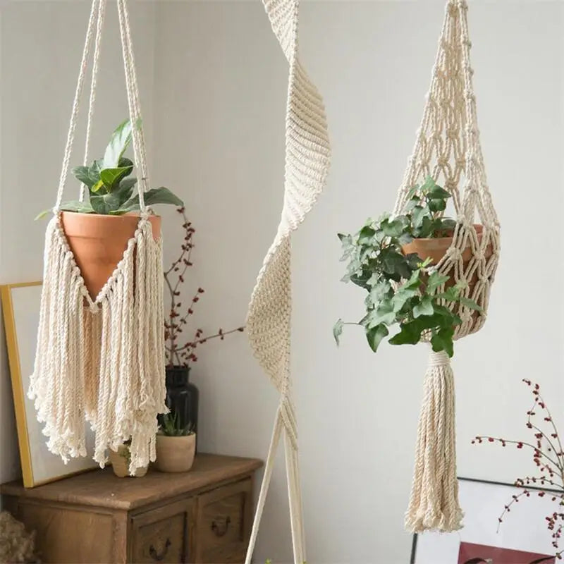 SolNest | Beige Boho Macrame Hanging Planter