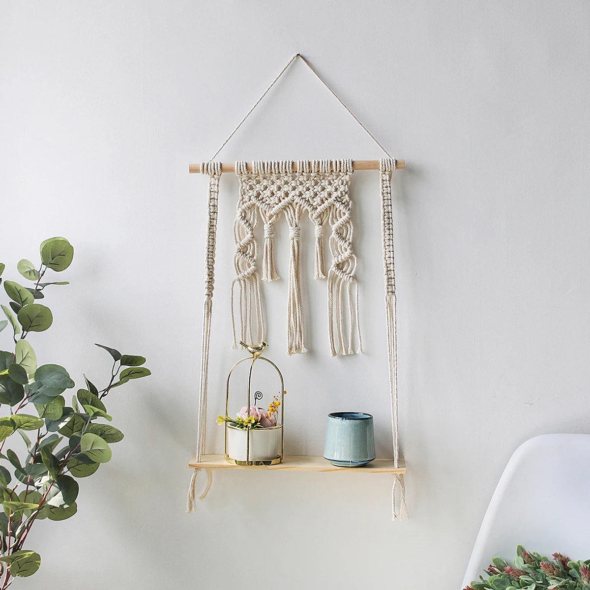 Boho Bloom | Wood Floating Shelf