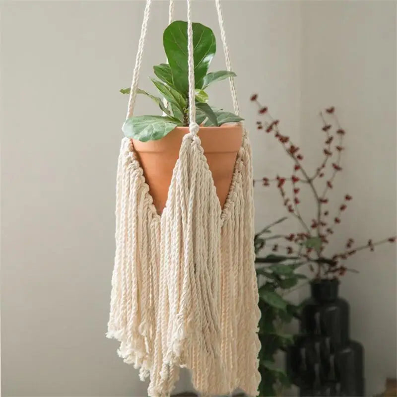 SolNest | Beige Boho Macrame Hanging Planter