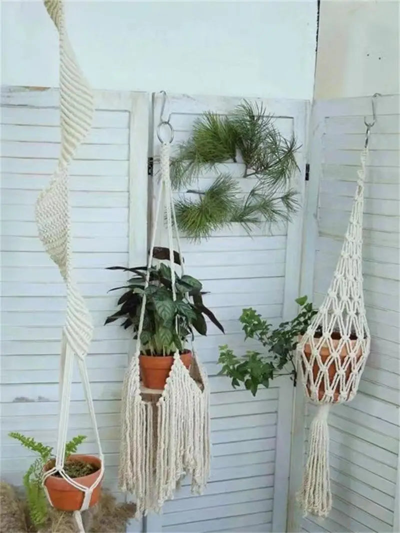 SolNest | Beige Boho Macrame Hanging Planter
