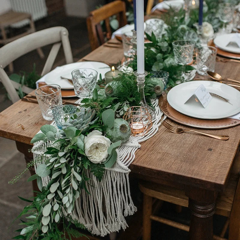 Boho Reverie | Macrame Table Runner | Beige White
