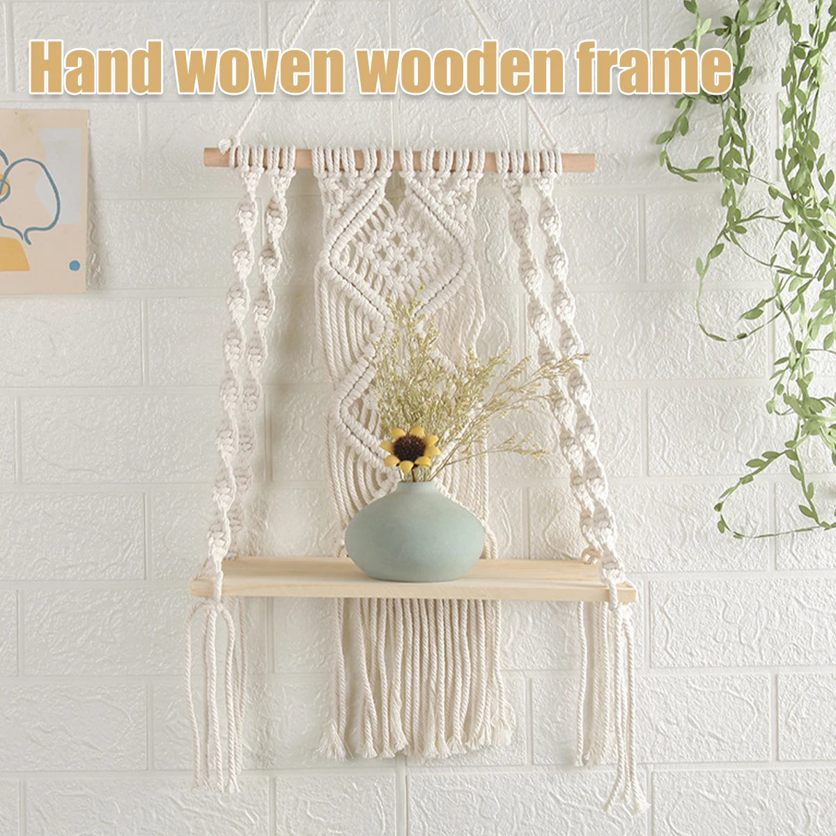 Boho Haven | Floating Wooden Shelf | White