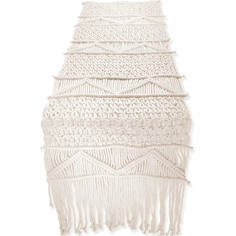 Boho Reverie | Macrame Table Runner | Beige White