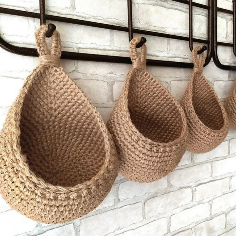 HearthNest | Brown Handwoven Wall Basket Organizer
