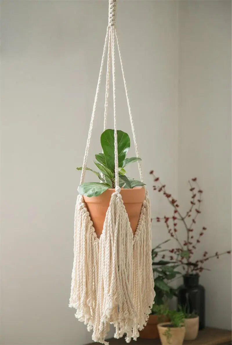 SolNest | Beige Boho Macrame Hanging Planter