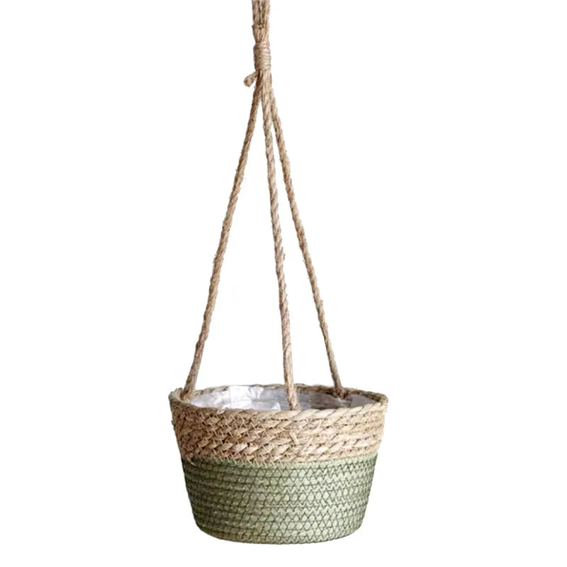 SageNest | Beige Macrame Hanging Plant Basket