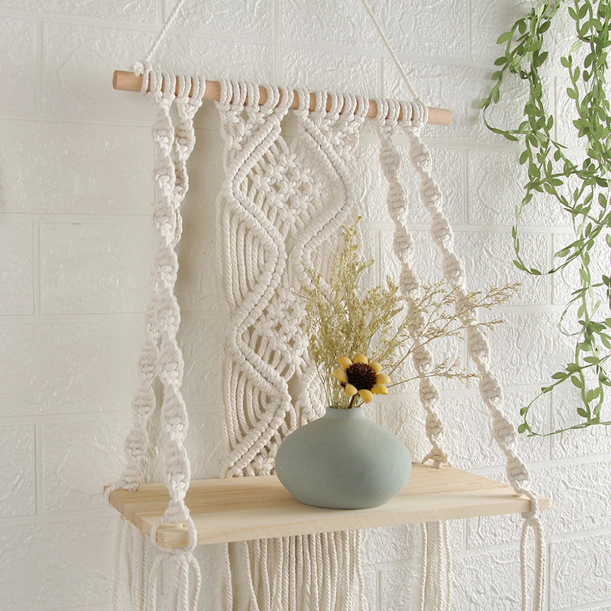 Boho Haven | Floating Wooden Shelf | White