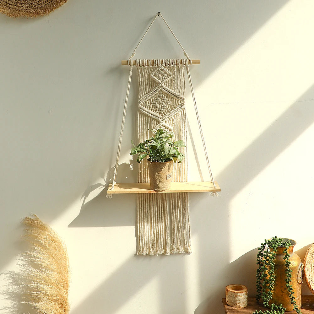 Boho Bloom | Wood Floating Shelf