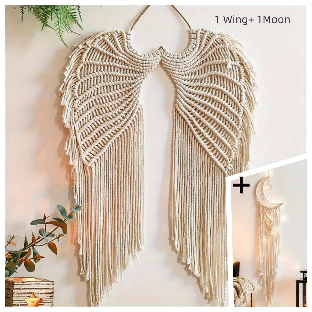 Celestial Harmony | Angel Wing & Moon Wall Tapestry