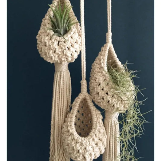 PinaNest | Beige Pineapple-Shaped Macrame Hanging Basket