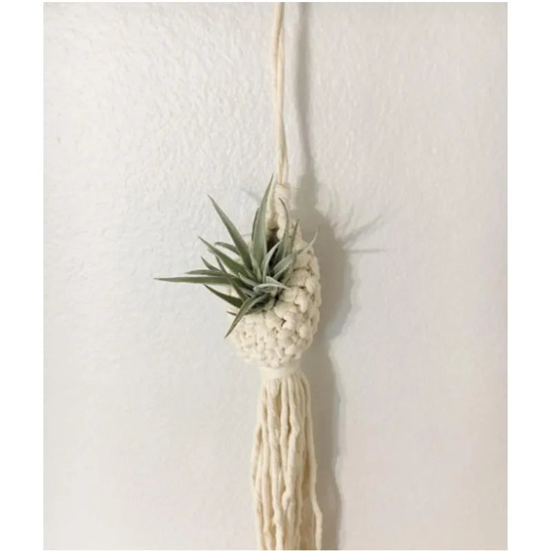 PinaNest | Beige Pineapple-Shaped Macrame Hanging Basket