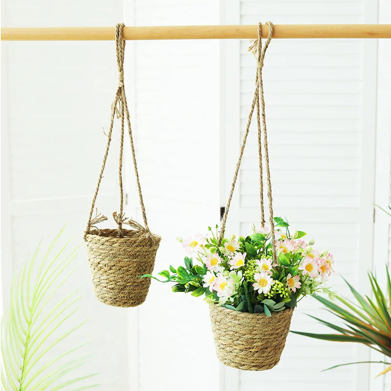 TerraWeave | Beige Rattan Hanging Plant Basket