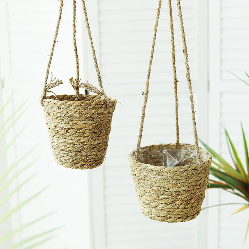 TerraWeave | Beige Rattan Hanging Plant Basket