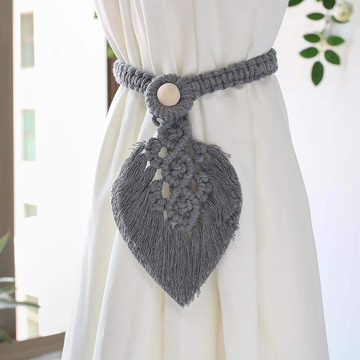 Rustic Weave | Macrame Curtain Tiebacks | Grey
