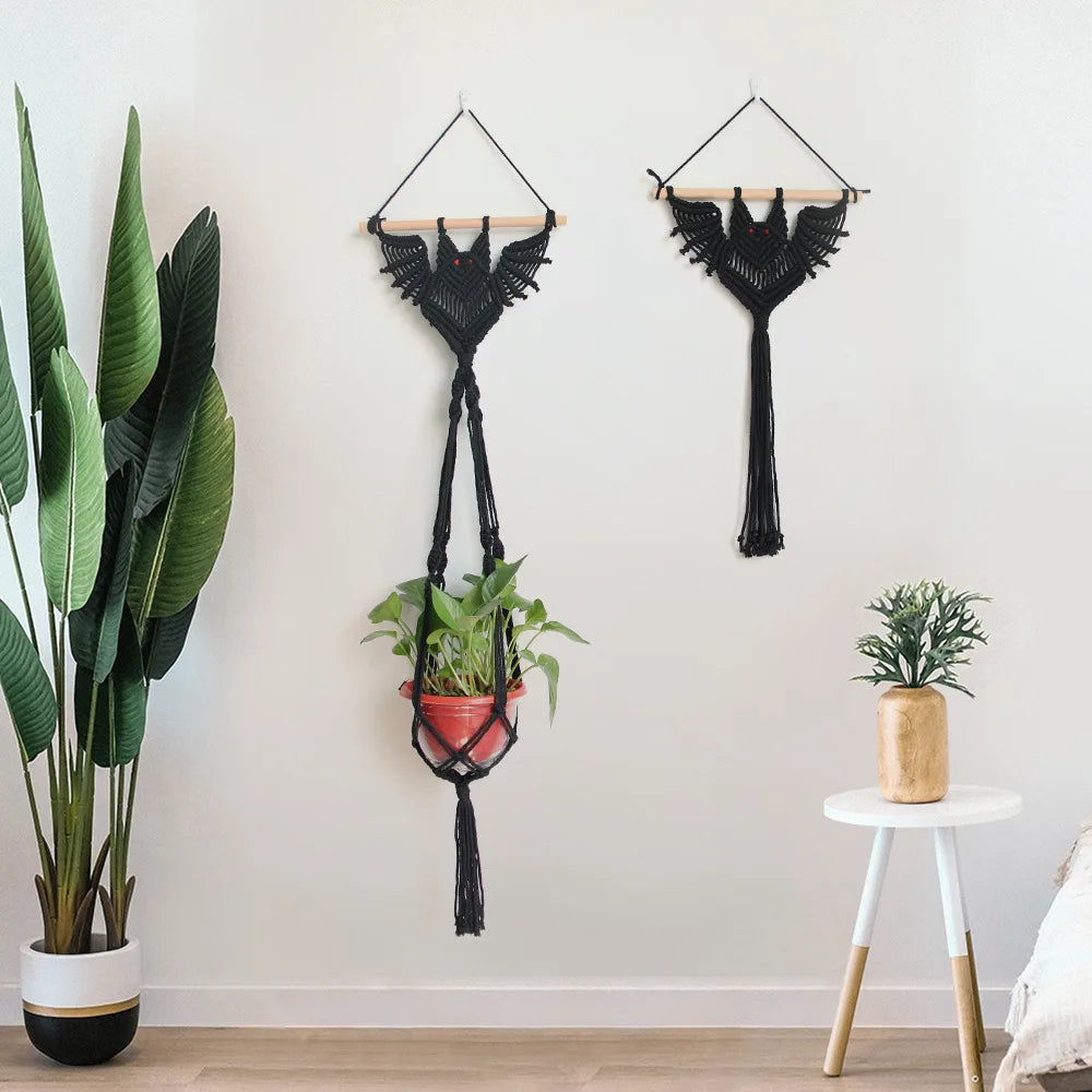 Nordic Echo | Bat Woven Macrame Tapestry | White