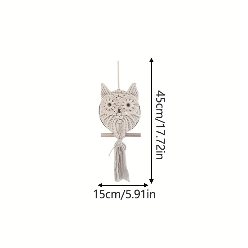 Celestial Owl | Boho Dreamcatcher Wall Hanging | Beige