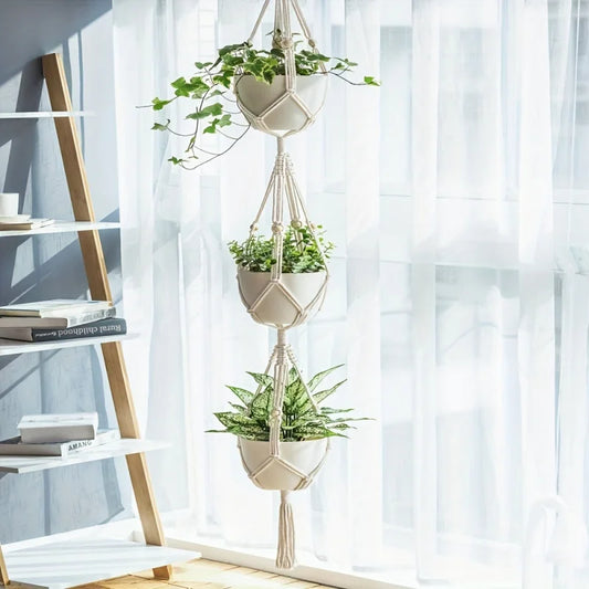 LumiNest | Light Yellow Tiered Macrame Hanging Planter