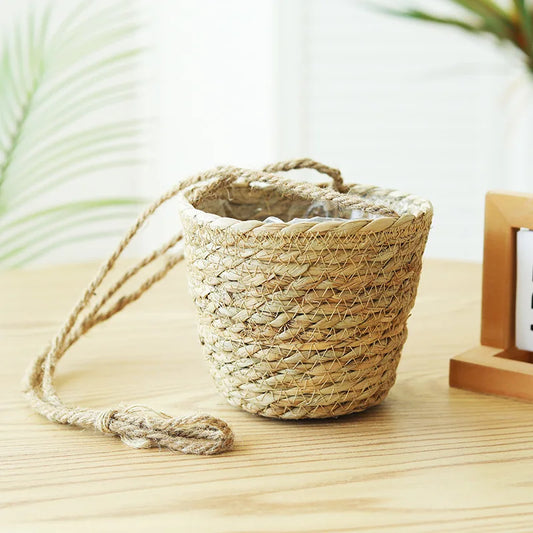 TerraWeave | Beige Rattan Hanging Plant Basket