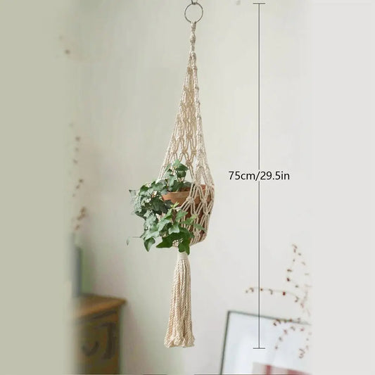 NestiaBloom | Beige Macrame Hanging Planter