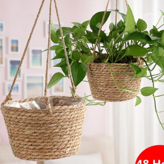 SageNest | Beige Macrame Hanging Plant Basket