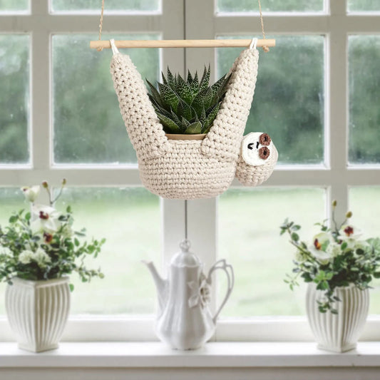 LazyLeaf | Beige Sloth Plant Hanger