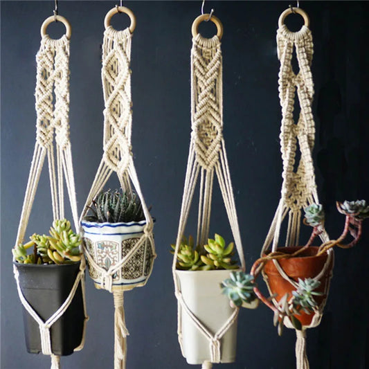 LunaWeave | White Macrame Plant Hanger Set (5 pcs)