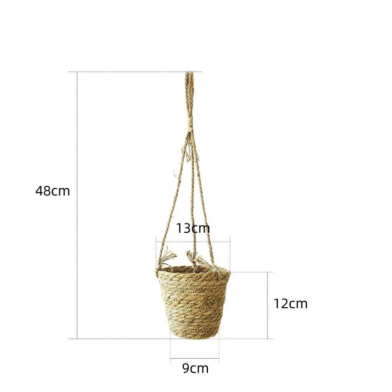 TerraWeave | Beige Rattan Hanging Plant Basket