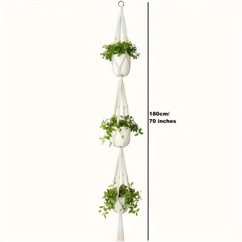 LumiNest | Light Yellow Tiered Macrame Hanging Planter