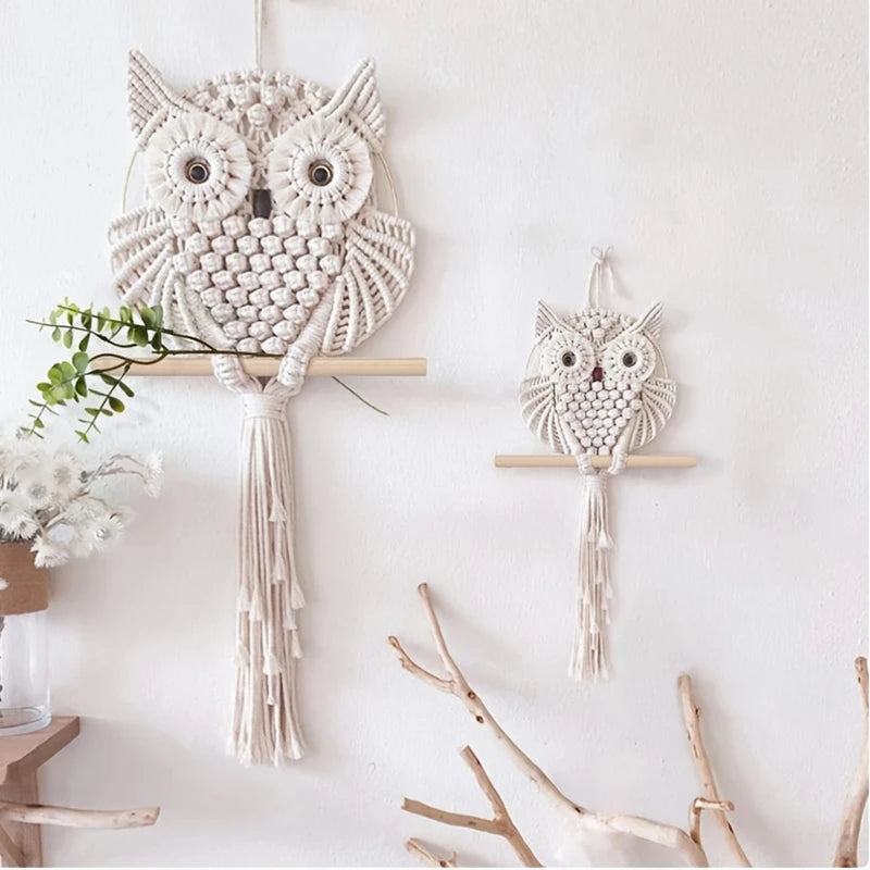 Celestial Owl | Boho Dreamcatcher Wall Hanging | Beige