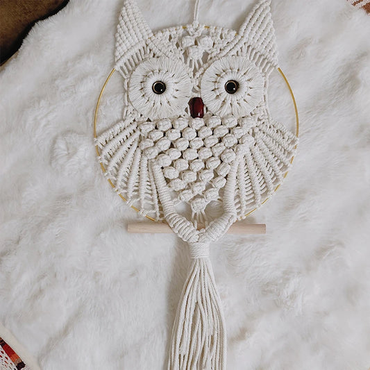 Celestial Owl | Boho Dreamcatcher Wall Hanging | Beige