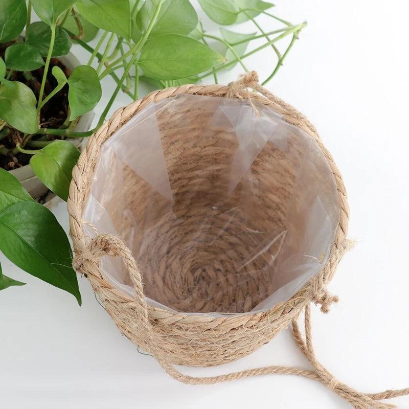 SageNest | Beige Macrame Hanging Plant Basket