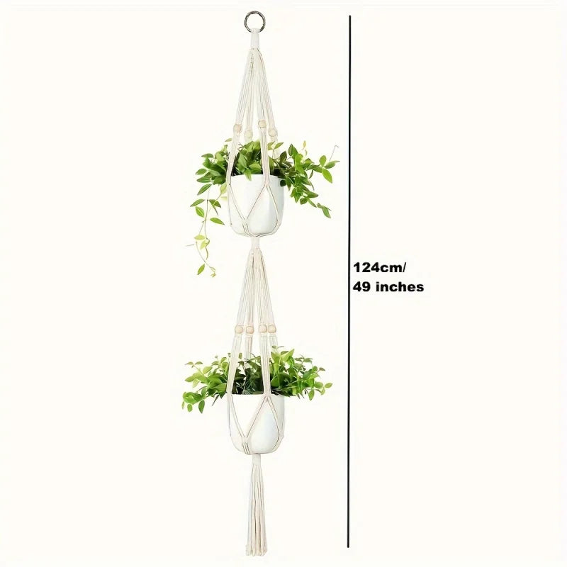 LumiNest | Light Yellow Tiered Macrame Hanging Planter