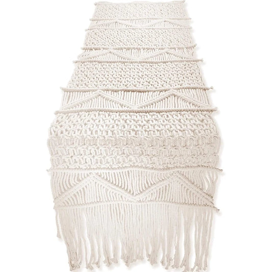 Boho Reverie | Macrame Table Runner | Beige White