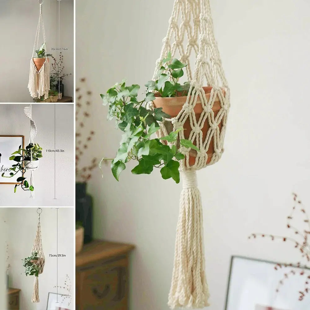 NestiaBloom | Beige Macrame Hanging Planter