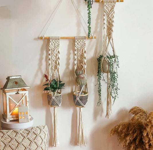 SolNest | Beige Boho Macrame Hanging Planter