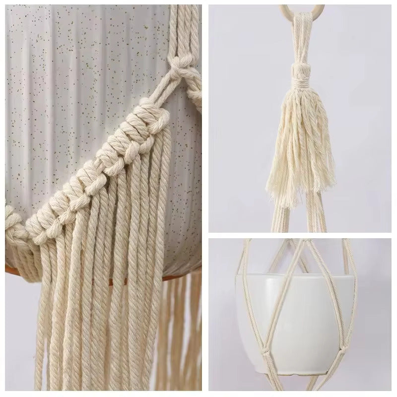 DriftNest | White Boho Hanging Planter Set (3 pcs)