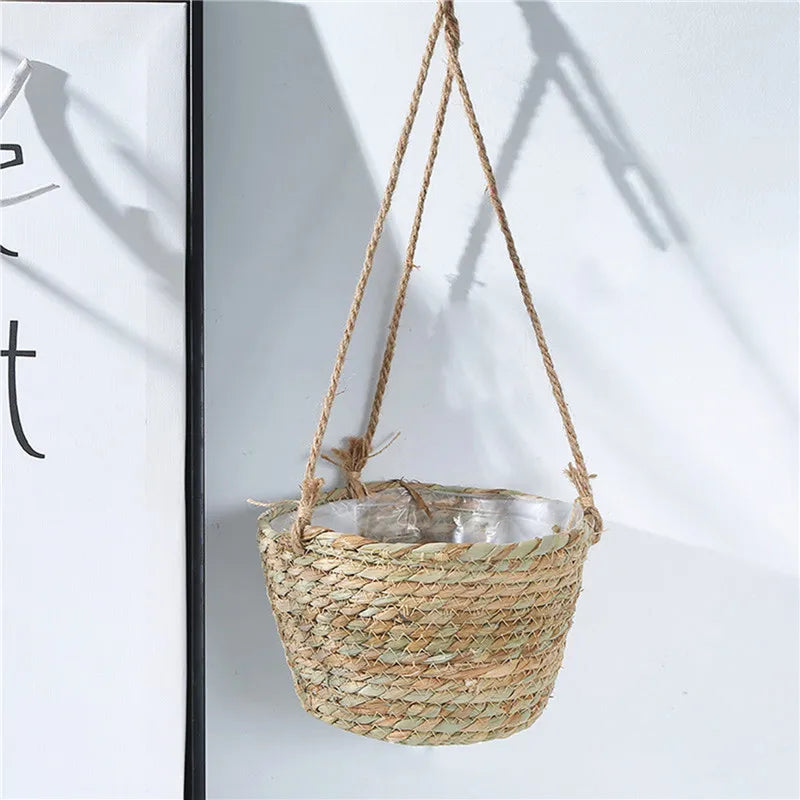 SageNest | Beige Macrame Hanging Plant Basket