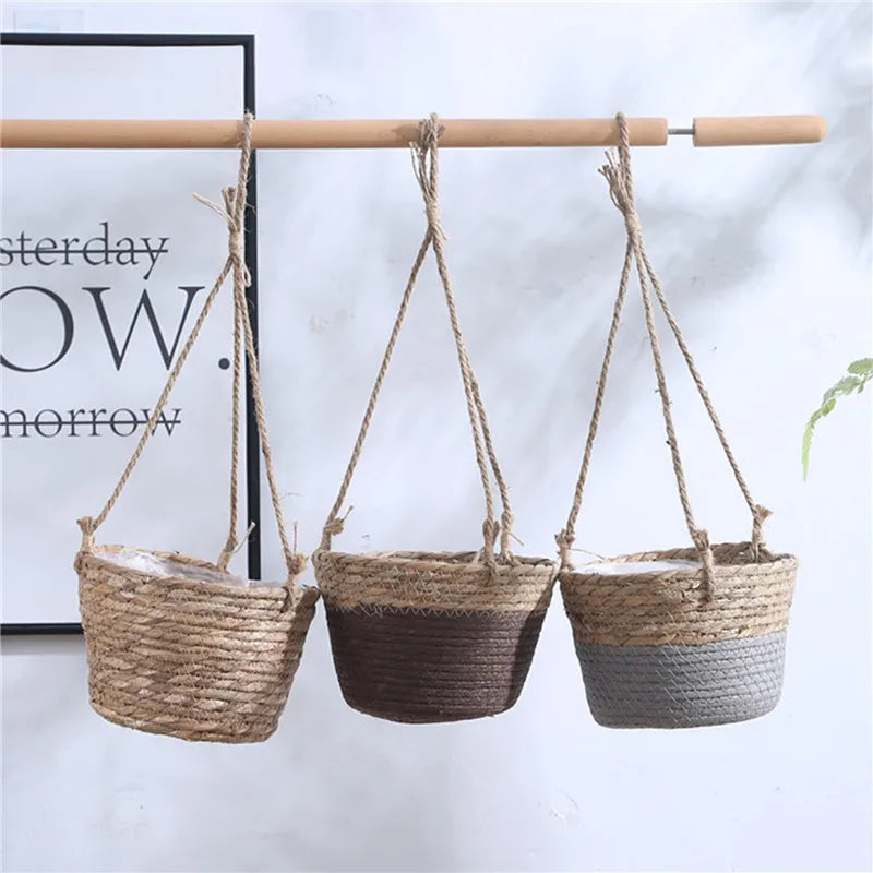 SageNest | Beige Macrame Hanging Plant Basket