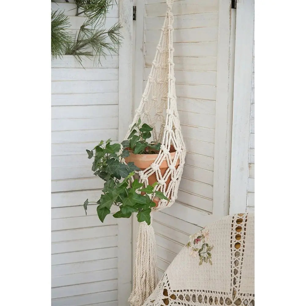 NestiaBloom | Beige Macrame Hanging Planter