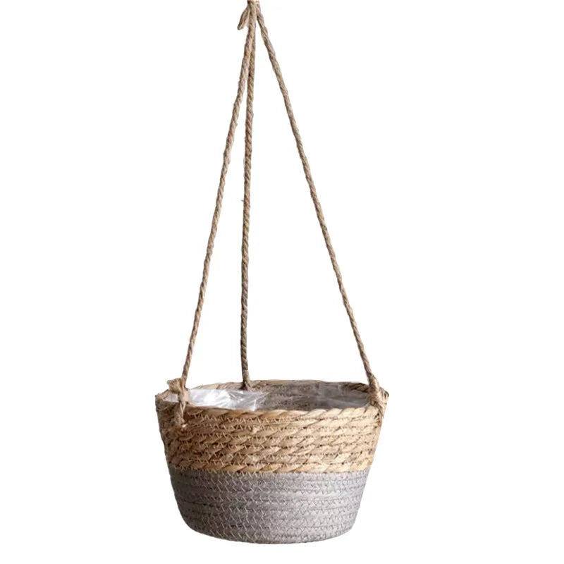 SageNest | Beige Macrame Hanging Plant Basket