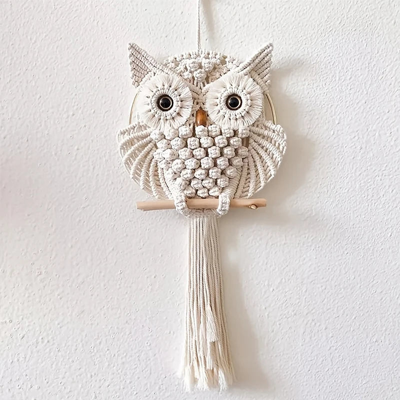 Celestial Owl | Boho Dreamcatcher Wall Hanging | Beige