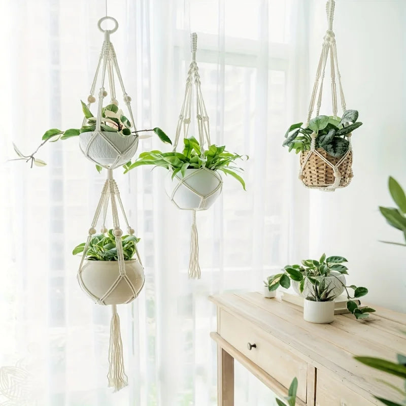 LumiNest | Light Yellow Tiered Macrame Hanging Planter