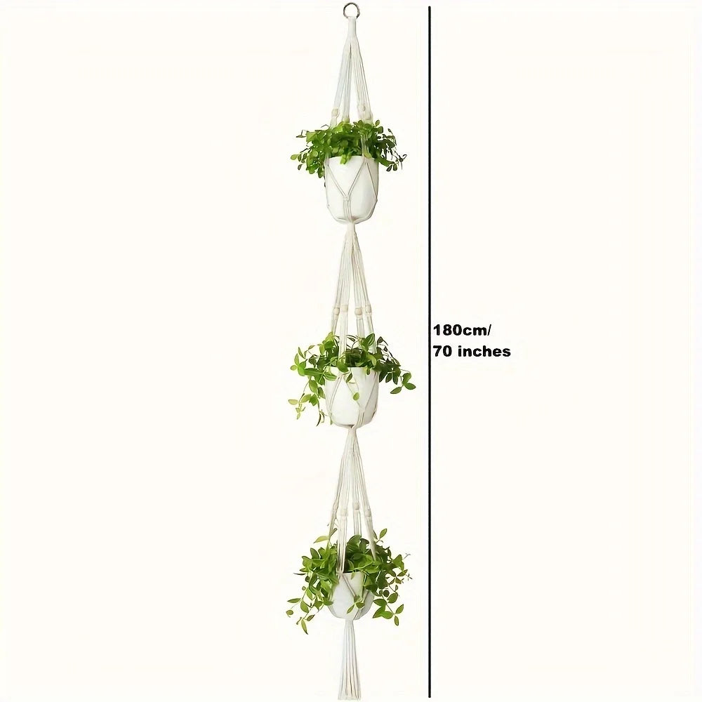 LumiNest | Light Yellow Tiered Macrame Hanging Planter